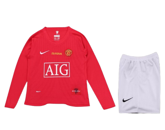 Manchester United 2007-08 Home Long Sleeve Retro Kids Kit
