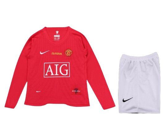 Manchester United 2007-08 Home Long Sleeve Retro Kids Kit