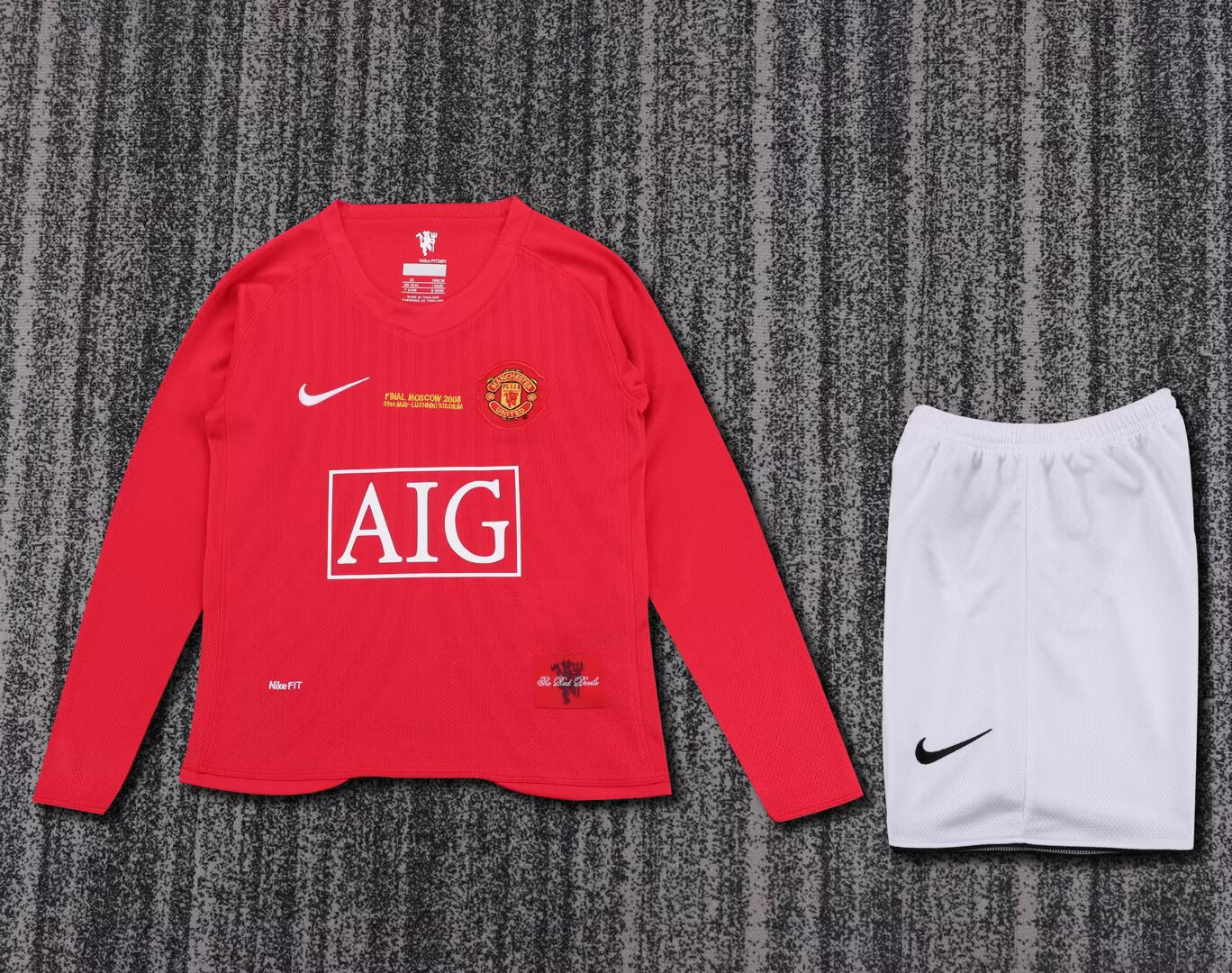 Manchester United 2007-08 Home Long Sleeve Retro Kids Kit